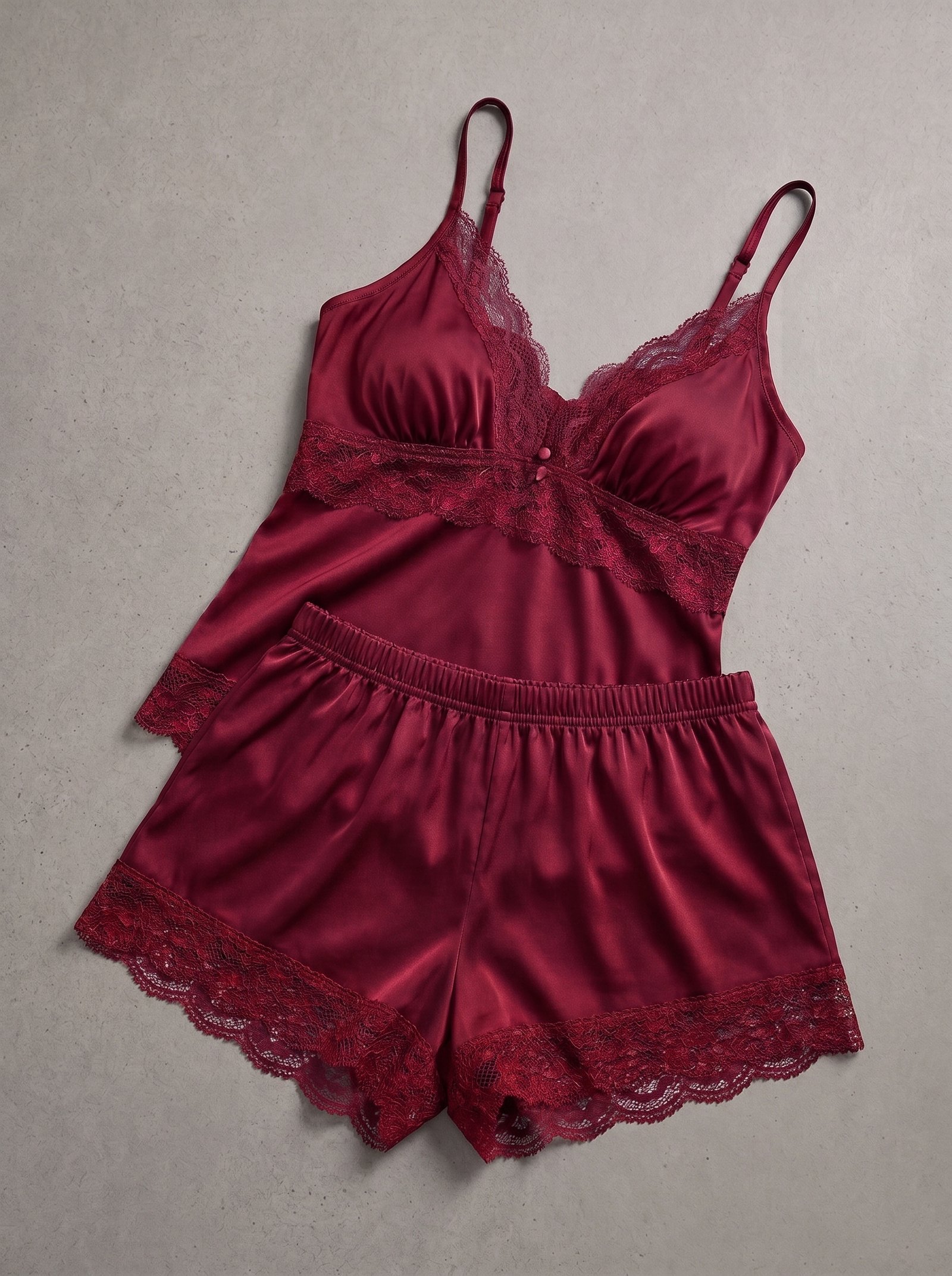 Women's Satin Nightwear Set – Lace Cami Top & Shorts Pajama Set - Image 3