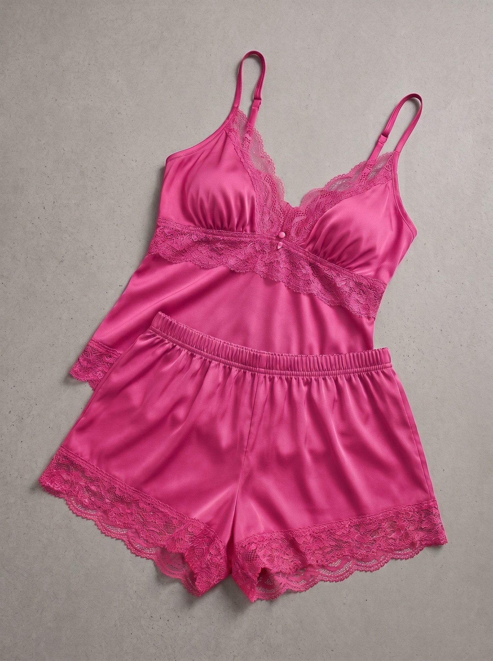 Women's Satin Nightwear Set – Lace Cami Top & Shorts Pajama Set - Image 2