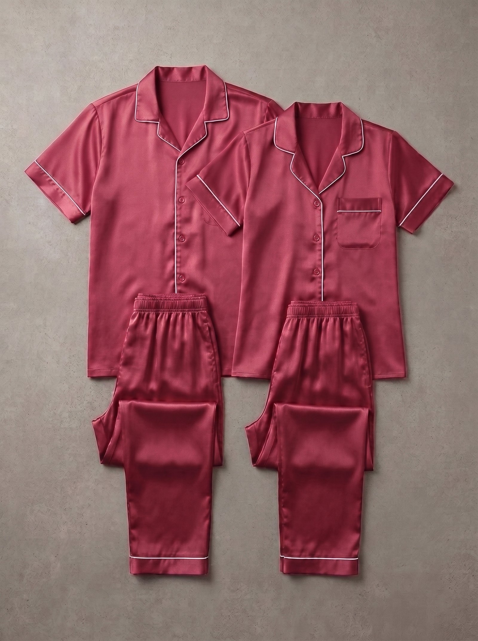 2-Piece Couple Satin Nightwear Set – Matching Half Sleeve Pajama Set for Him & Her - Image 4